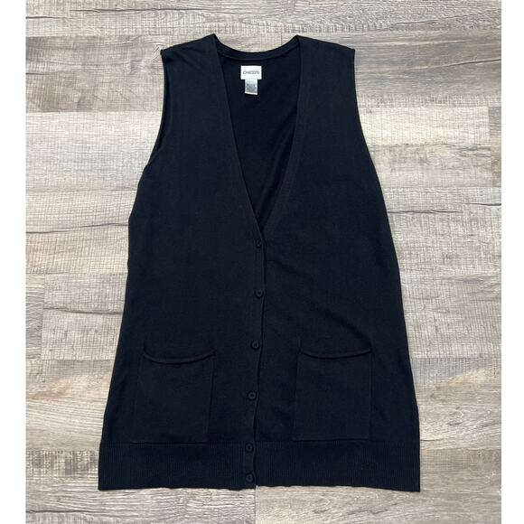Chicos Rabbit Hair Blend Cardigan Sweater Vest Size 2 Medium Black Minimalist - Picture 1 of 6